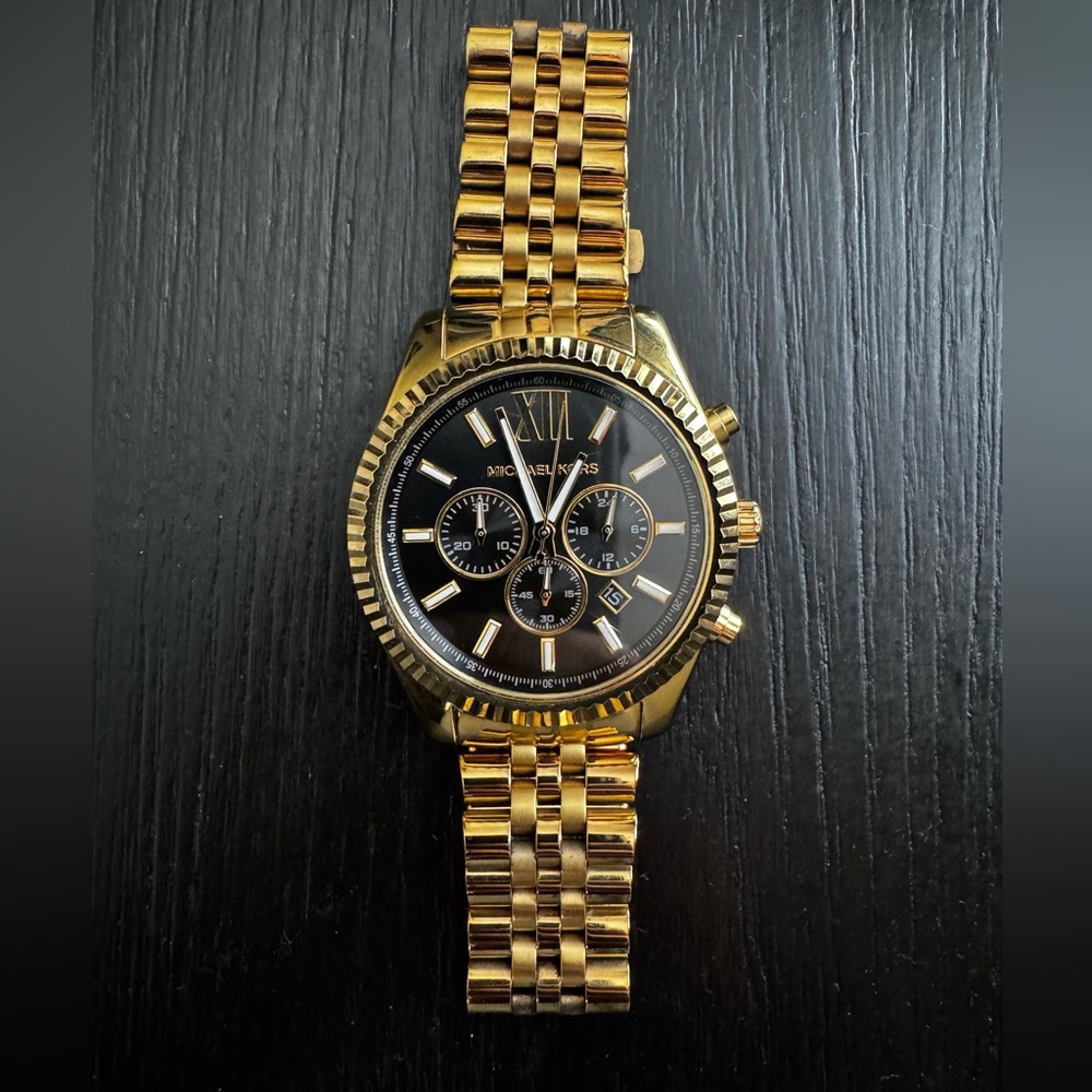 Michael Kors Gold-Tone Watch with Black Face